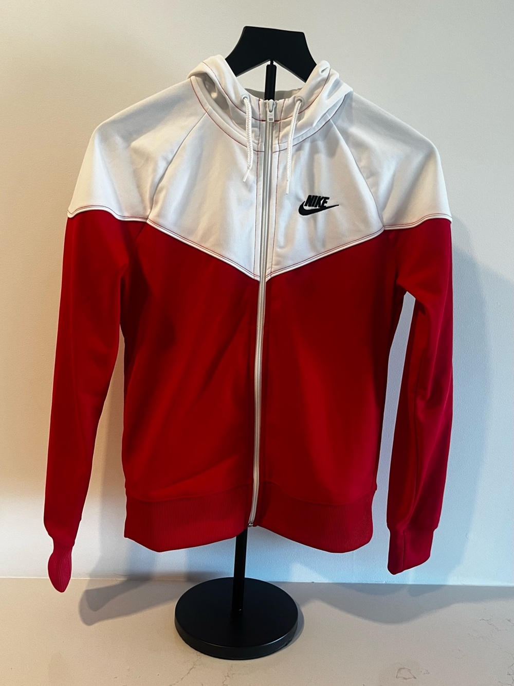 Nike Red and White Colorblock Zip Hoodie